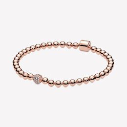 100% 925 Sterling Silver Rose Gold Beads & Pave Bracelet Fashion Wedding Engagement Jewellery Accessories For Women Gift 268b