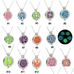 Pendant Necklaces Luminous Essential Oil Diffuser Necklace Glow In The Dark Stainless Steel Open Locket For Women Fashion Aromatherapy Dhin8