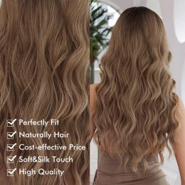Medium Long Synthetic Fiber Wigs Middle Ombre Top Dark Color to Brown Hair Wig for Girls and Ladies Natural Soft Daily Wear