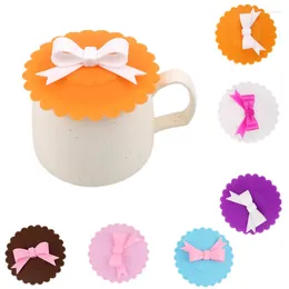 Cups Saucers Bowknot Anti-Dust Silicone Tea Cup Cover 10cm Decorative Gift Leakproof Coffee Seal Lid Cap Kitchen Drinkware Accessories
