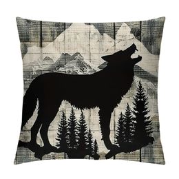 Wildlife Animal Bear Deer Elk Wolf Forest Decorative Throw Pillow Cover, Wild Animal Gifts For Women Men Forest Woodland Adventure Pillow Case