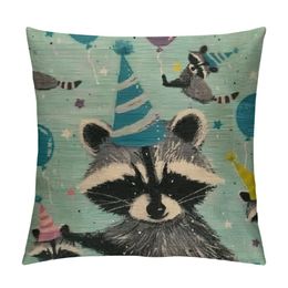 Cute Raccoon Throw Pillow Covers Pillowcases Cartoon Decorative Square Pillow Case Cushion Covers for Sofa Couch Outdoor Bed Pillow Protectors