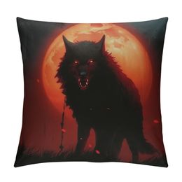 Wolf Howling Throw Pillow Covers Goth Decorative Pillowcase Animal Square Pillow Case Cushion Cover for Couch/Bed/Car