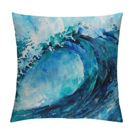 Sea Waves Decorative Throw Pillow Cover Ocean Theme Pillow Case Square Cushion Cover Blue Green Pillowcases Cushion Cover for Sofa Couch Bed