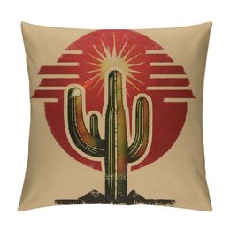Throw Pillow Cover Brown Arizona Desert Cactus at Sunset Old Southwest Square Decorative Throw Pillow Cushion Case for Home Couch Living Room Bed Sofa Car Pillowcase