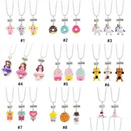 Pendant Necklaces Child Cute Best Friends Necklace Monkey Donuts Princess Dog Food Ice Cream Resin Bead Chain For Children Friendship Dhdoi