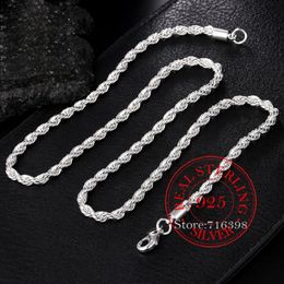 925 Sterling Silver 16 18 20 22 24 Inch 4mm Twisted Rope Chain Necklace For Women Man Fashion Wedding Charm Jewellery 2453