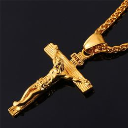 Religious Jesus Cross Necklace for Men New Fashion Gold Colour Cross Pendent with Chain Necklace Jewellery Gifts for Men 268c