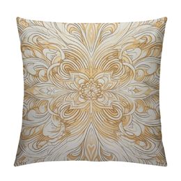 Gold Mandala Flowers Pillow Covers Lotus Round Multi-Circle Retro Noble Luxury Square Throw Pillow Case Sofa Bedroom Living Room Decor A Gift for Festivals