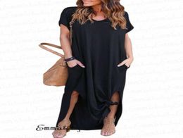 Casual Long Maxi Dress VNeck M4XL Plus Size s Women Elegant Dress Short Sleeve Floor Length Summer2397324