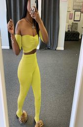 Sexy 2 Piece Dress Set Off Shoulder Tube Top and Stacked Skinny Pants Matching Tracksuit Leggings Pant Suits4911687