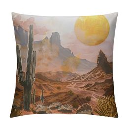 Nature Landscape Throw Pillow Covers Set von 2 Aquarell Boho Mountains Dekorative Kaktus Hellkissenbezüge quadratische Outdoor -Kissenbezug für Sofa
