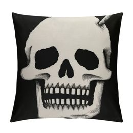 Halloween Black White Skeletons Skull Head Decorative Throw Pillow Cover, Halloween Horror Gifts for Men Women, Gothic Punk Pillow Case Bed Sofa Home Decor