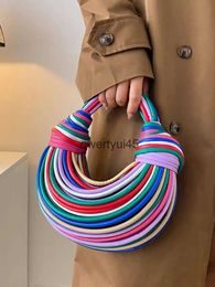 Shoulder Bags Womens Handbag 2024 New Gold Luxury Designer Brand Hand Painted Face Bag Rope Tie Rod Tramp Colourful Night Clutch H240529