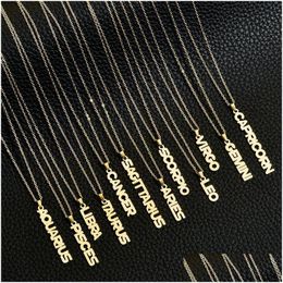 Anhänger Halsketten 12 Zodiakschild Edelstahl Konstellationsbrief Goldketten für Männer Frauen Mode Geburtstag Schmuck in Bk Drop de dhcge
