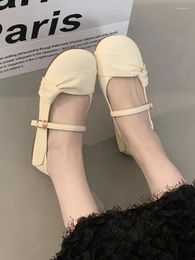 Casual Shoes Sweet One-word Button Flat Women Summer Round Head Mary Jane Female Fashion Gentle Style Single Tide 2024