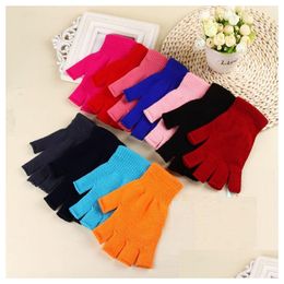 Five Fingers Gloves Fashion Women Winter 11 Colours Uni Solid Colour Knit Warm Mittens Half Finger Elastic Xmas Drop Delivery Accessorie Dhebk