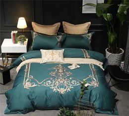 Bedding Sets 4/7pcs Green Luxury European Golden Royal Embroidery 80S Egyptian Cotton Set Duvet Cover Bed Sheet Linen Pillowcases