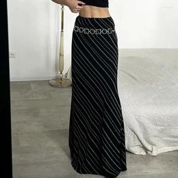 Skirts American Black Oblique Striped Printed Skirt Women Long Fashion Zipper Hip Female Summer