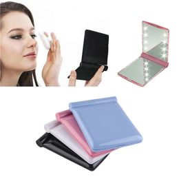 Led Lights Vanity Mirror Foldable Makeup Mirror Double-Sided Cosmetic Mirror Hand Hold Pocket Makeup Mirror Light Beauty Mirror