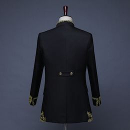 3pcs European Gothic Mens Cosplay Costumes Court Performances Uniforms Gilded Coat + Vest + Pant Set Mediaeval Military Clothes