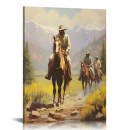 Cowboy Wall Art Western Cowboy Horse Abstract Modern Banksyes Picture Poster Prints on Canvas Art Living Room Bedroom Decor Modern Art for Wall Decor