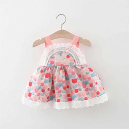 Girl's Dresses New Summer Baby GirlS Dress With Floral Rabbit Print Lorita Lace Strap Fabric H240529 F149