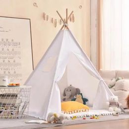 Tipi Indoor Game House Baby Toys Baby Cotton Canvas 1.1M Birthday Gift Folding Indian Childrens Camping Tent Childrens Wigwam 240527