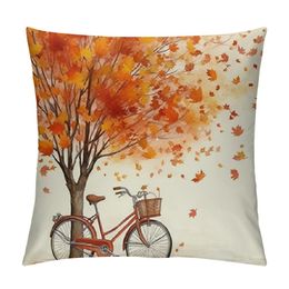 Oumao Decorative Autumn Fall Style Throw Pillow Cover Maple Leaf Bicyle Tree Cushion Case Shell Pillow Case for Car Sofa Bed Couch