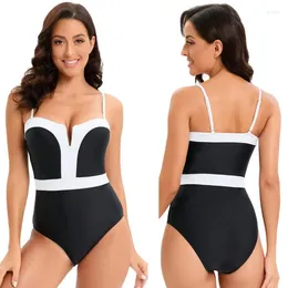 Women's Swimwear 2024 Sexy Black White One Piece Swimsuit Bandeau Women Bathing Swimming Suit Female Beachwear Outdoor Bodysuit