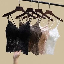 Women's Tanks Lace Casual Underwear Top V-neck Sling Pads Butterflies Beauty Back Bra Vest Sweet Hollow Out Sleeveless