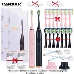 Toothbrush CANDOUR 5138 Sonic Electric Toothbrush Adult Timer Brush USB Rechargeable Electric Tooth Brushes with 8pc Replacement Brush Head Q240528