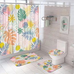 Shower Curtains Abstract Tropical Leaves Curtain Set Plant Boho Art Bathroom Anti-slip Bath Mat Toilet Lid Cover Carpet Rug Home