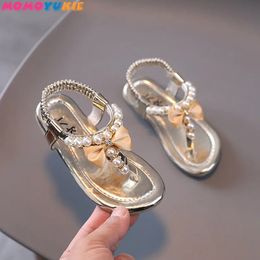 Summer Girls Shoes Bead Flats Fling Princess Shoes Baby Dance Shoes Kids Sandals Children Wedding Shoes Pink 240517