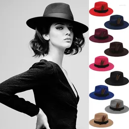 Berets 2 Sizes Parent-child Men Women Woollen Panama Hats Wide Brim Fedora Caps Feather Band Trilby Sunhat Classical Party Street Style