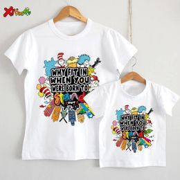 Family Matching Outfits Shirts The Cat Hat Girl Toddler Baby Clothing Mommy Daughter Clothes Couple Outfit Familia 240516