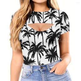 Women's T Shirts T-shirt Hollow Design Top Hawaii Beach Short Sleeve Tee Casual Streetwear Shirt For Women Sexy Ladies Clothes 2024