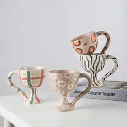 Mugs Niche Decorative Goblet Hand-painted Ceramic Wine Glass Hand Pinched Couple Snack Cup Retro Dessert Ice Cream