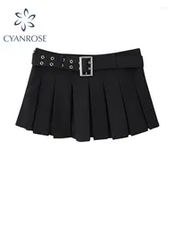 Skirts Women Pleated Skirt Y2k Black Gothic Girls 90s Harajuku Korean Casual Vintage A-line Mini With Belt Summer Clothes