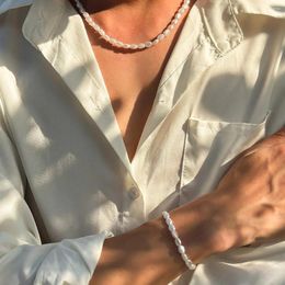 Necklace Earrings Set Boho Handmade Imitation-Pearl Chain Bracelet For Men Trendy Vintage Clavicle On Neck Jewellery Steampunk