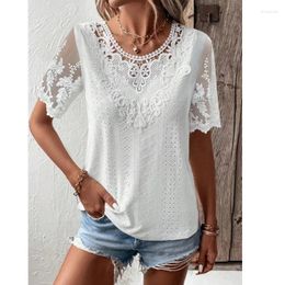 Women's Blouses White Lace Women Vintage Short Sleeve Summer 2024 Embroidery Hollow Casual Shirt Woman Solid Fashion Tops 28304