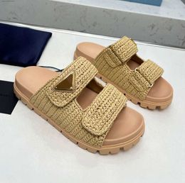 Other Shoes Designer Sandal Woman Crochet Slides Black Platform Wedges Straw Flatform Slipper Summer Flat Comfort Mule Beach Pool Two Straps 8899ess 8537