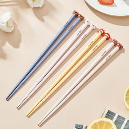 Chopsticks WORTHBUY 4 Pairs/set Chinese Sushi Sticks Heat-resistant Anti Slip Plastic Cartoon Children's Tableware