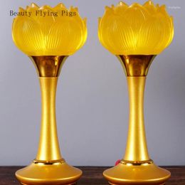 Candle Holders 2pcs Metal Holder Buddhist Hall And Utensils Household Sacrificial Supplies Pray For Auspiciousness Lotus Shaped