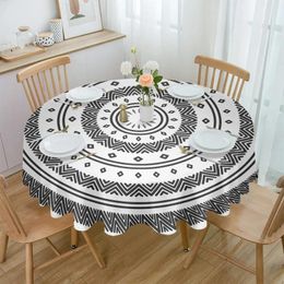 Table Cloth Boho Black And White Pattern Round Tablecloth Wedding El Cover Holiday Dining Waterproof