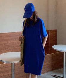 Women Casual Loose Solid T Shirt O Neck Mini Dress Batwing Short Sleeve Basic Dresses Vestidos6304356