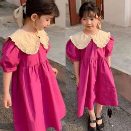 Summer Girls Dress Lace Big Lapel Puff Sleeve Sweet Princess Dress Cute Clothes ChildrenS Baby Kids Clothing For Girls 240529