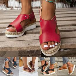 Sandals Stretch Casual Side Leather Hollow Flat Rome Shoes Summer Fashion Ladies Comfortable f 687