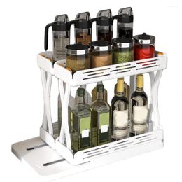 Kitchen Storage Pull Out Spice Rack Organizer Non-Skid Base Rotating Double-Decker Slide Racks Saves Space For Seasoning Jars