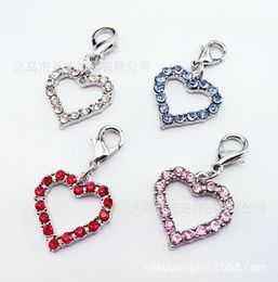 Whole Dog Collar Charms Rhinestone Jewelry Pendant Tag Accessories Pet Necklace Charms Mixed Red Blue Pink Sliver Color2464887